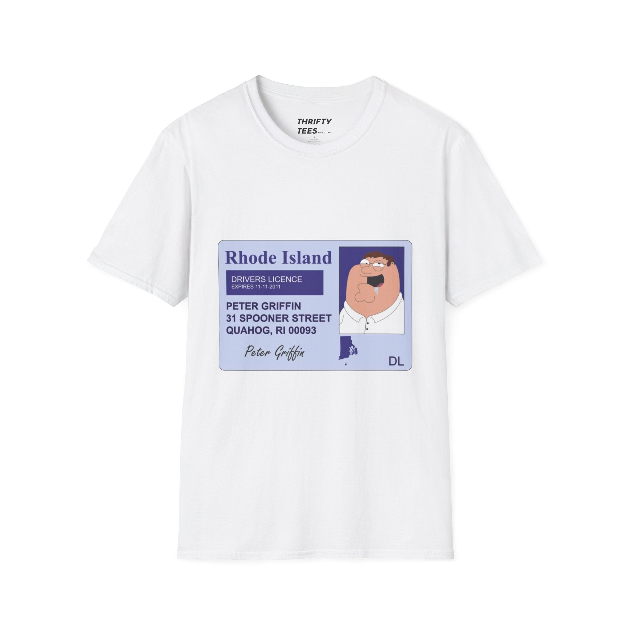 T-Shirt — 'Rhode Island Drivers Licence: Peter Griffin' Novelty Tee
