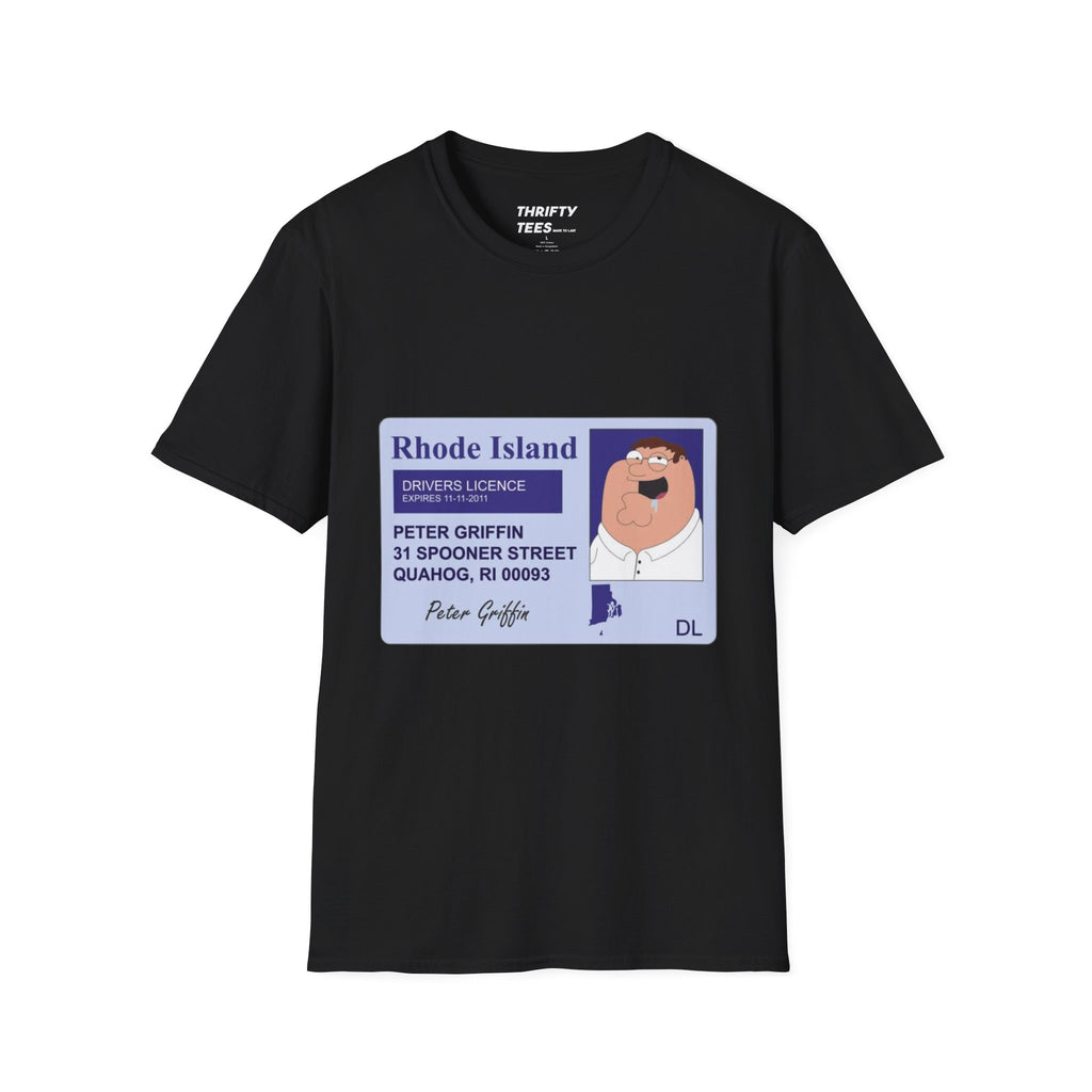 T-Shirt — 'Rhode Island Drivers Licence: Peter Griffin' Novelty Tee